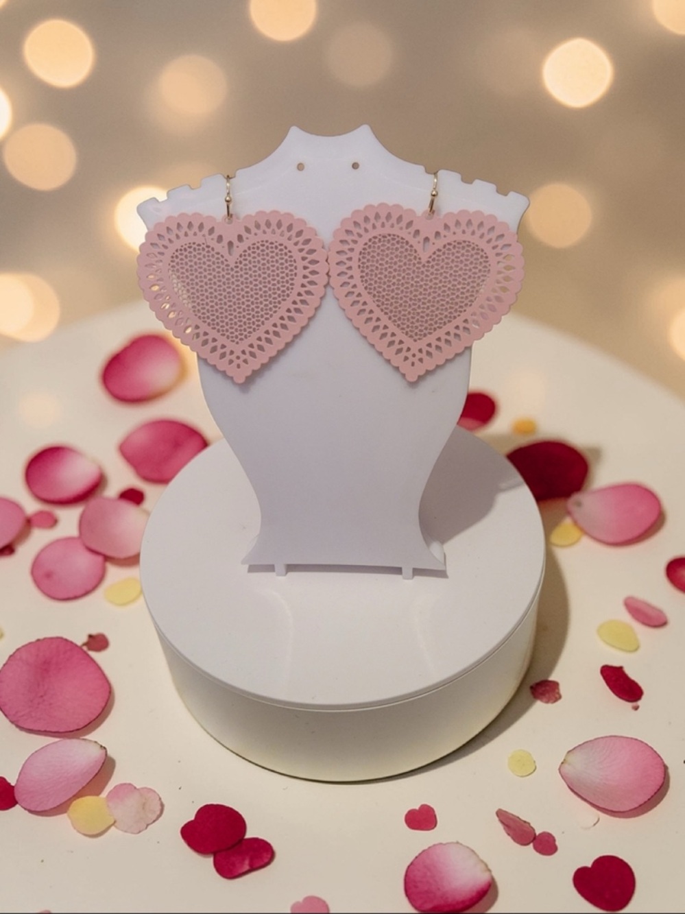 Plunder Pink Heart Laser Cut Dangle Earrings